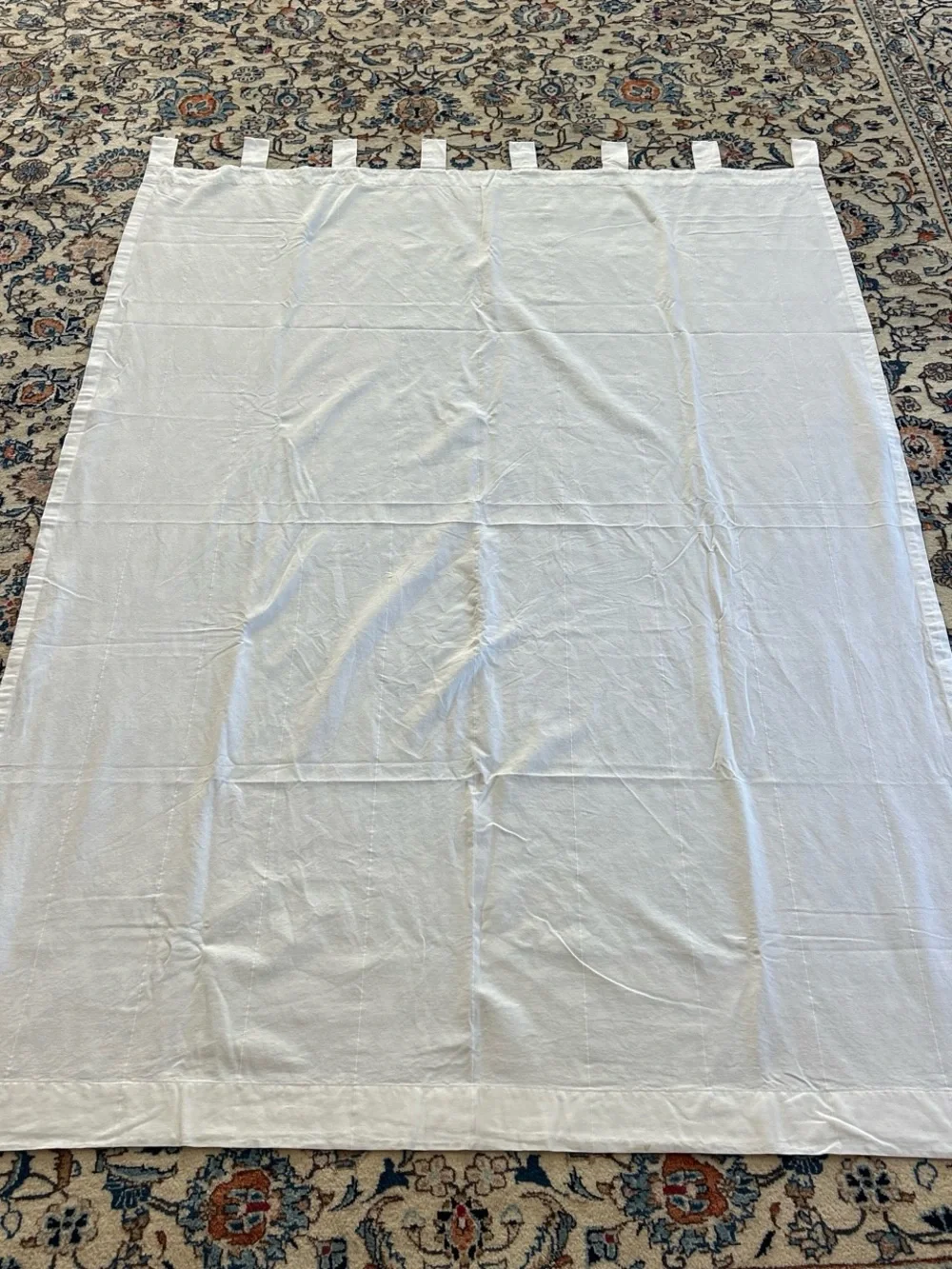IKEA LENDA Pair of White Tab-Top Curtains in cotton w 8 tabs  56 1/2 x 77 inches